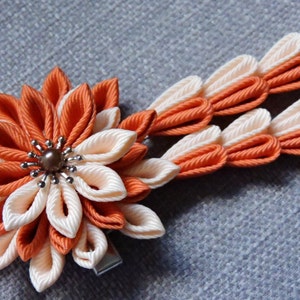 Orange Kanzashi Flower Hair Clip: Japanese Fabric Hair Piece