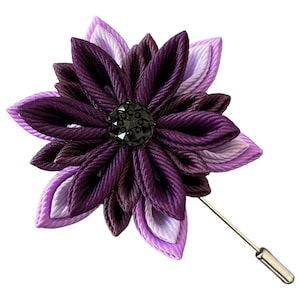 Men&#39;s Flower Lapel Pin. Kanzashi flower lapel pin. Edelweiss Wedding Boutonniere. Purple Flower.