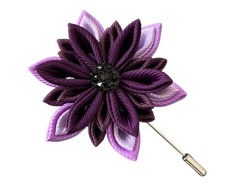 Spilla con fiore viola: fiore all'occhiello in nastro di grosgrain Kanzashi