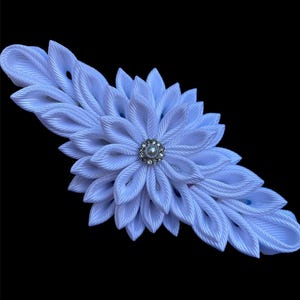 White Kanzashi Flower Hair Clip: Japanese Grosgrain Ribbon Accessory