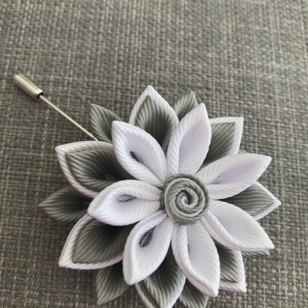 Men’s flower Lapel Pin.Kanzashi fabric flower brooch.Boutonniere lapel pin.Handmade Wedding Boutonnière.