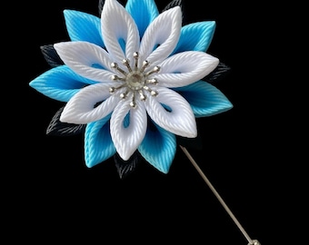 Spilla da bavero con fiore Kanzashi, nastro in grosgrain, fiore all'occhiello per matrimonio
