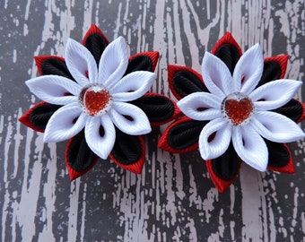 Valentines Day Fabric Flowers Set of 2 hair clips.