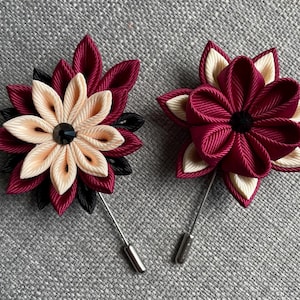 Kanzashi Lapel Pin. Men's and Women's Lapel Pin. Burgundy lapel pin.