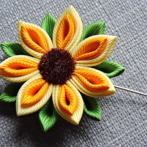 Sunflower Lapel Pin: Kanzashi Grosgrain Ribbon Boutonniere