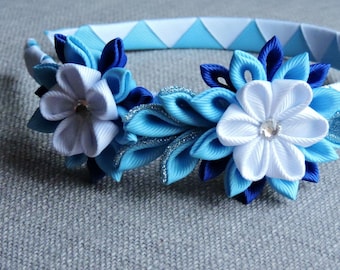 Blue White Flower Headband Blue Dress Outfit Girl Flower Headband Winter Headband  Floral Headband Adult Headband