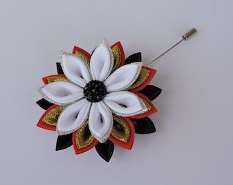 Men's Flower Lapel Pin. Kanzashi flower lapel pin. Edelweiss Wedding Boutonniere.Special Occasion.