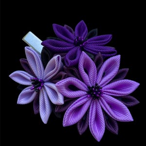 Kanzashi fabric flower hair clip, Purple flower hair clip, Japanese hair piece