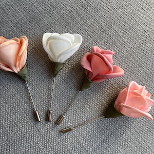 Rose Flower Men’s Women’s Lapel Pin Brooch Kanzashi. Wedding Boutonniere.