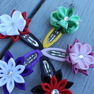 Set of 5 hair clips/ snap Kanzashi flower hair clips / snap clips Fabric flower