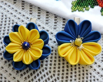 Ukraine Flag Kanzashi Flower Hair Clip Blue & Yellow