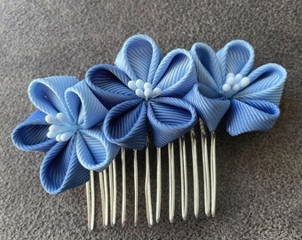 Fiore dai capelli blu, fiore a pettine Kanzashi