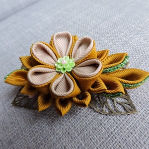 Kanzashi Fabric Flower Hair Clip: Japanese Autumn Brooch