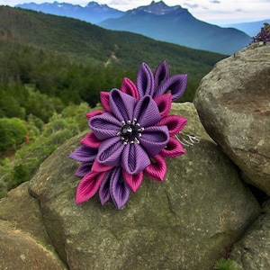 Kanzashi hair clip Purple Claret Flower Japanese Hair Accessories