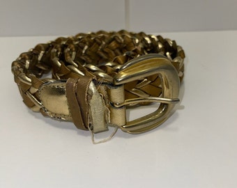 Vintage Wide 40in Gold Leather Belt Weathered Cowhide Braided Woven Boho Vintage Wide 40in Gold Leather Belt Weathered Cowhide  main image 4