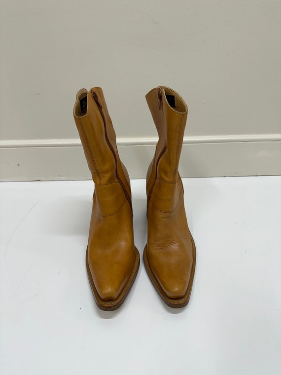 Tan leather square pointed  ankle Cowgirl boots - image 3