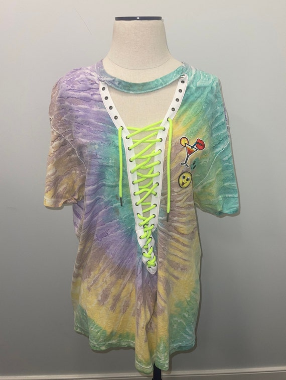 Upcycled Lace Up Tie Dye Tshirt