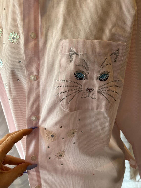 Pink Pinstripe Kitty Cat Shirt