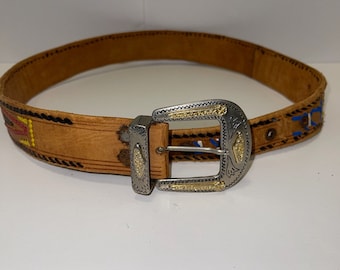 Fossil Womens Rainbow Leather Western Hippie Bohemian Waist  display picture 2
