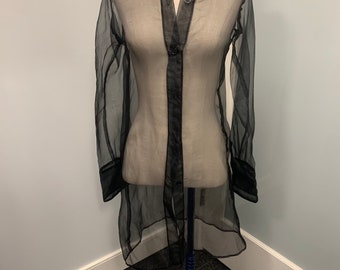 Organza Button Down Long Tunic Top