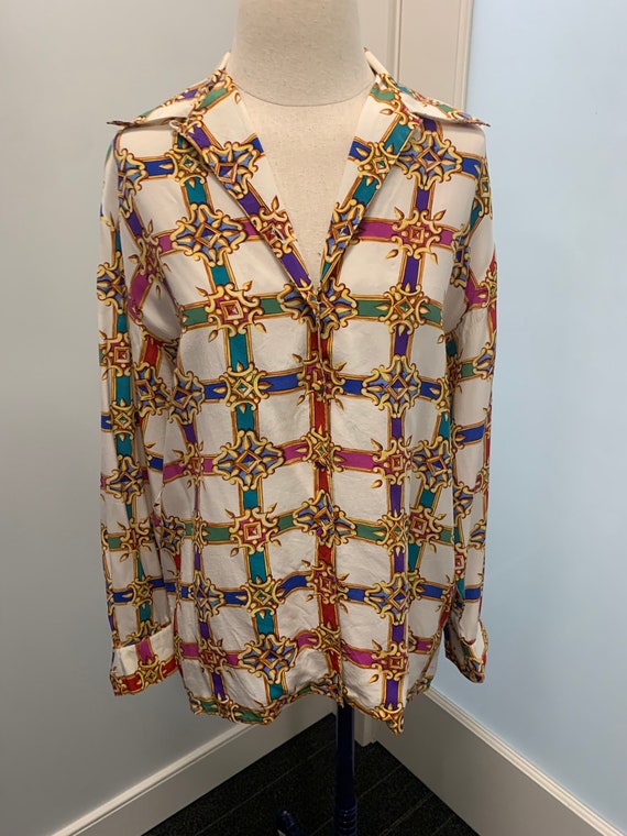 Colorful Printed Bejeweled Blouse