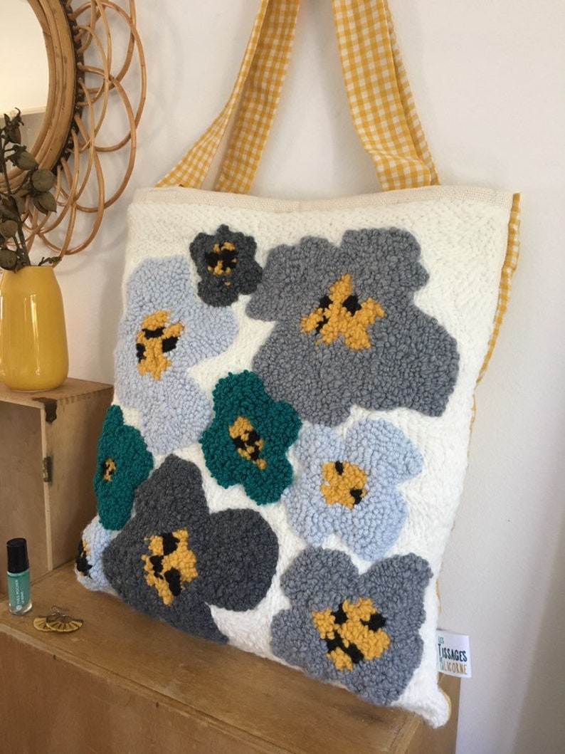 Grand Tote Bag Punch Needle flowers Etsy