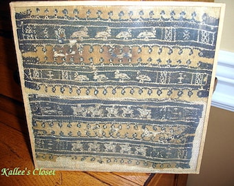 Glass Framed Vintage COPTIC EGYPTIAN GRAVE Cloth 8”x 8” Glass Framed 5th-6th Century A.D.