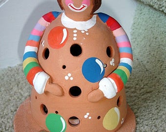 HANDMADE Painted Clay Pottery CLOWN Tea Light from Venezuela