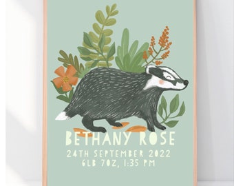 Personalised Woodland Badger Nursery Decor