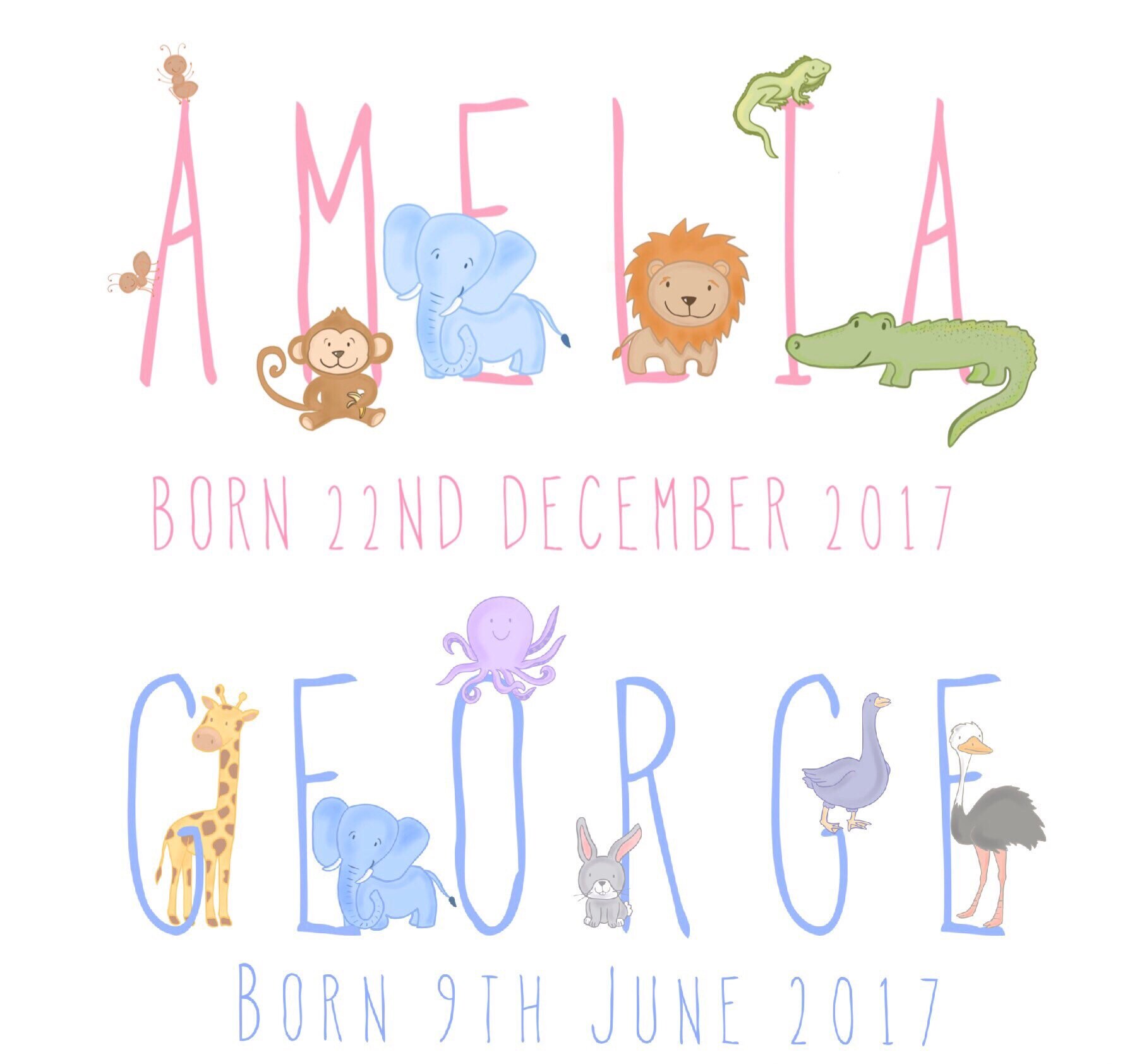 Children's name art word art illustrated print | Etsy