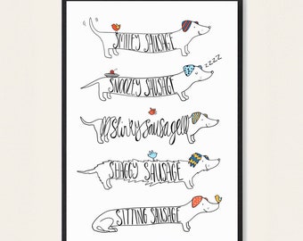 Dachshund Print Sausage Dog Wall Art Daxi gift Dog print