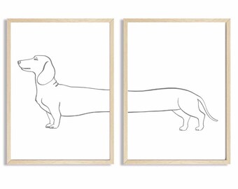 Dachshund Print Sausage Dog Wall Art Daxi gift Diptych Art