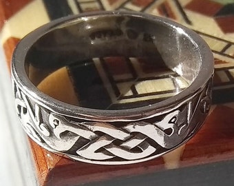 Designer Sterling Silver Viking Odin Celtic Knot Band Ring Men's Solid Biker Stacking Ring Size 9, Gift for Him, Gift for Her,Wedding Band