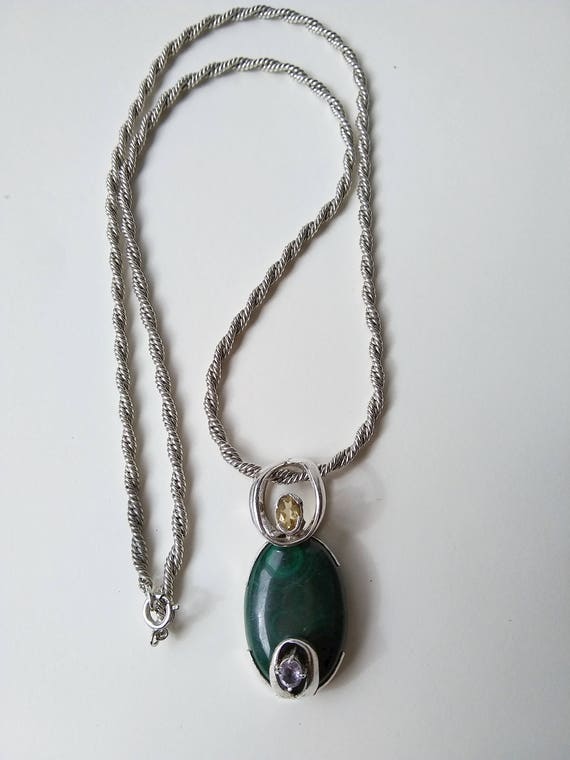 Modernist Sterling Silver Malachite/Amethyst/Citr… - image 2