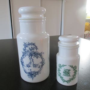 Juego de 2 frascos de farmacia de vidrio opal