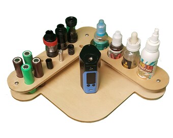 Corner Vape stand station tray, e juice, tanks, battery, mod box, drip tip holder