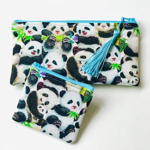 Panda Mäppchen  Geschenke für Schule Universaltasche Unikat Einschulung Panda Bär Bambus kleine Geldbörse