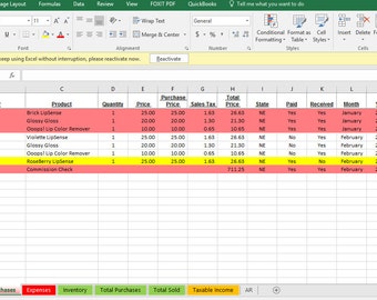 business spreadsheet etsy business spread sheet