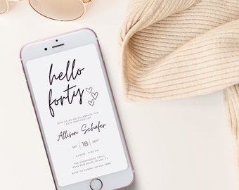 Minimalist 40th Birthday E-Invite, Modern Template (Digital Download)