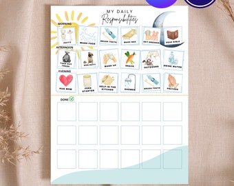 Kids Daily Responsibility Chart Printable, Visual Schedule (Digital Download)