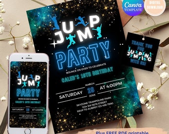 EDITABLE Trampoline Park Birthday Invitation, Trampoline Invitation, Jump Party Invitation, Jump Birthday Party Invitation, Glow Galaxy