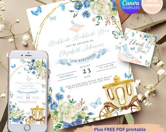 Watercolor Cinderella Birthday Invitation, Princess Party Invites (Digital Download)