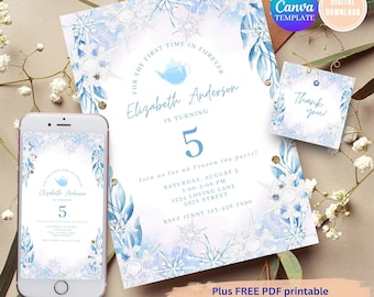 Frozen Tea Party Invitation, Elsa Birthday, Snowflake Design (Digital Download)