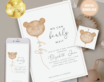 Editable Teddy Bear Baby Shower Invitation (Digital Download)