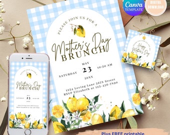 Lemon Gingham Mother's Day Brunch Invitation (Digital Invite)