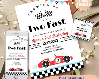 TWO Fast Birthday Invitation Vintage Race Car Birthday Two Fast Birthday Invite Retro Race Car Birthday Editable Digital Download Invitation