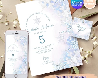 Ice Princess Birthday Invitation, Elsa Birthday Invitation, Enchanted Forest Invite, Frozen Birthday Invitation Instant Download Template