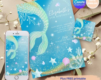 Editable Mermaid Birthday Invitation Template (Digital Download)