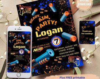 Dart Gun Invitation Editable Template, Dart Gun Birthday Invitation, Dart Gun Party, Dart Boy Birthday Party Invite, Nerf Party Invitation