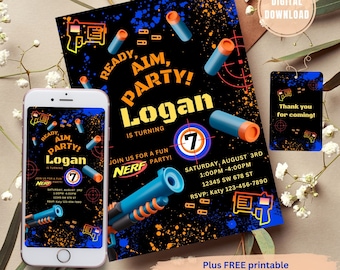 Dart Gun Invitation Editable Template, Dart Gun Birthday Invitation, Dart Gun Party, Dart Boy Birthday Party Invite, Nerf Party Invitation